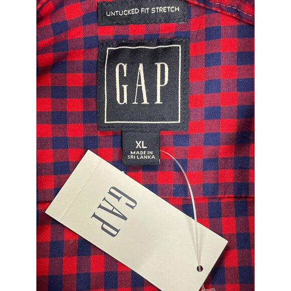 Gap Mens Red & Navy Button-Down Shirt Long Sleeve Front Pocket Size XL - New - Picture 7 of 10